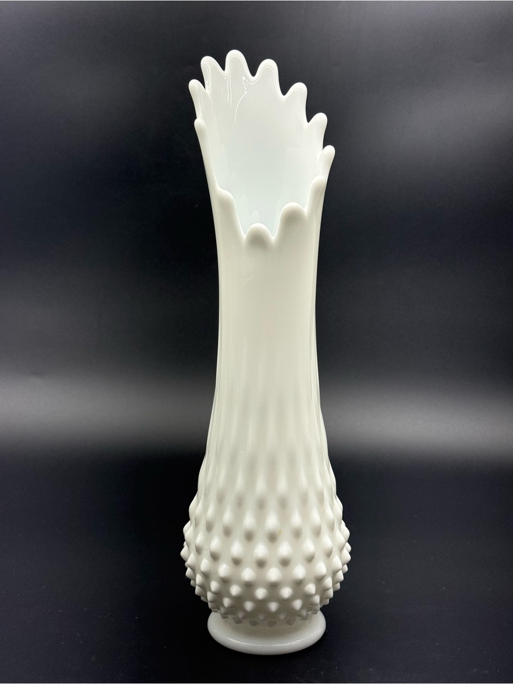 Vintage Fenton MilkGlass 
Hobnail Swung Vase
